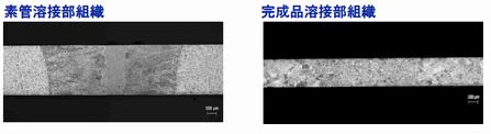 シームレス化前後の溶接部組織・断面図