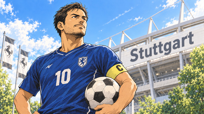 シュトゥットガルトに所属したサッカー選手をイメージしたイラスト