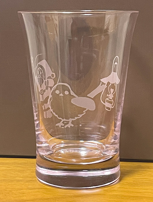 サンドブラストでイラストを付けたグラス
