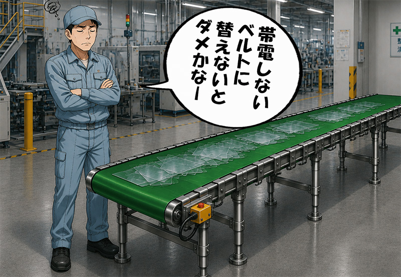 ベルト交換を考える作業員